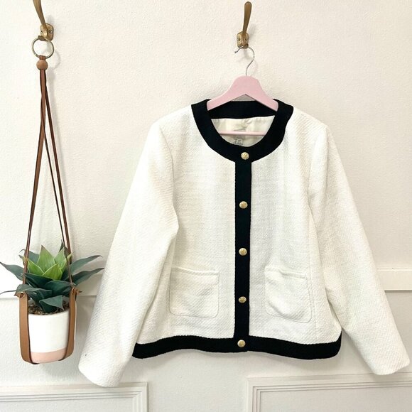 NWT J Crew Black and White Tweed Lady Jacket Blazer Size 22 - Picture 2 of 7